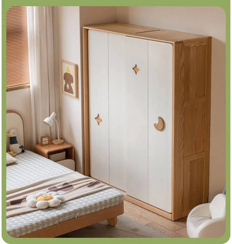 Oak Solid Wood Kids Sliding Door Wardrobe.
