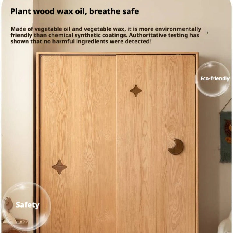 Oak Solid Wood Kids Sliding Door Wardrobe.