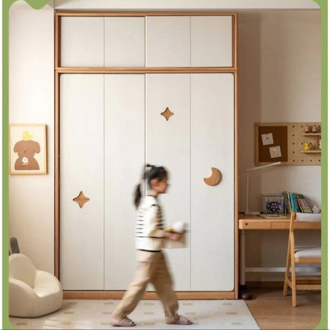 Oak Solid Wood Kids Sliding Door Wardrobe.
