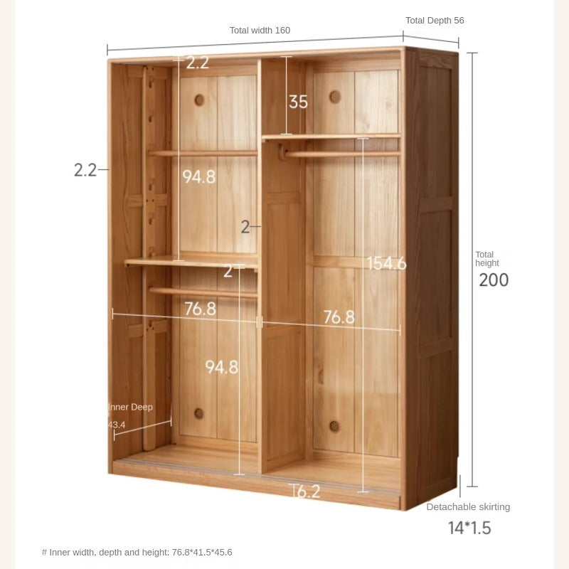 Oak Solid Wood Kids Sliding Door Wardrobe.
