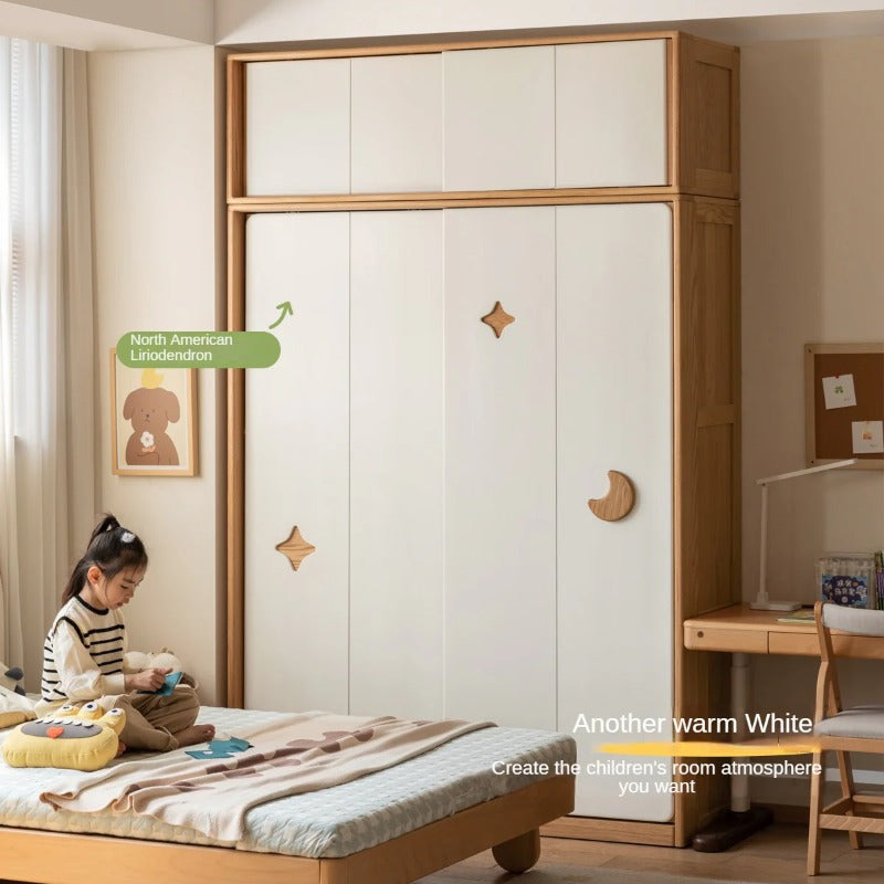 Oak Solid Wood Kids Sliding Door Wardrobe.