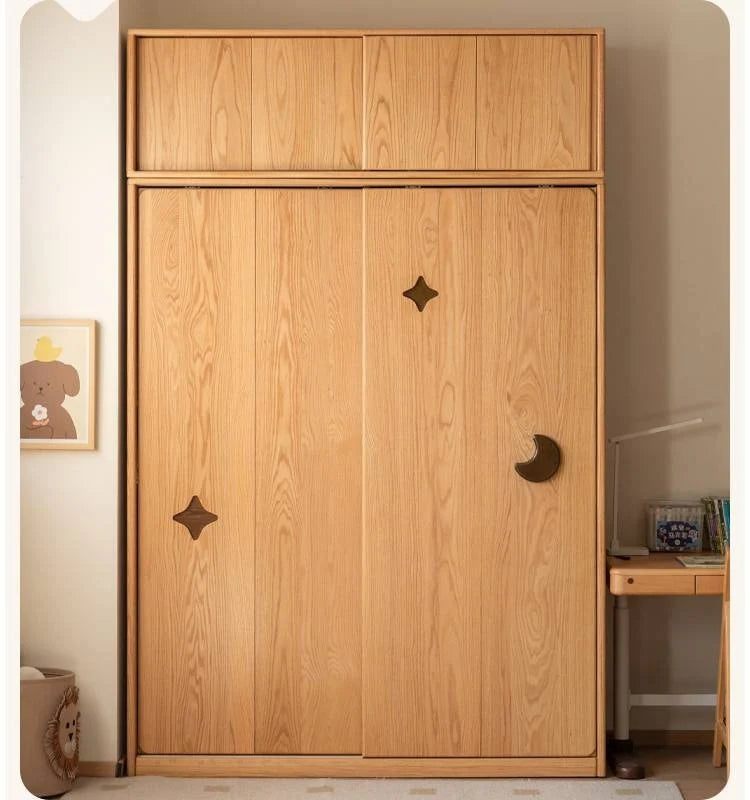 Oak Solid Wood Kids Sliding Door Wardrobe.