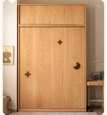 Oak Solid Wood Kids Sliding Door Wardrobe.