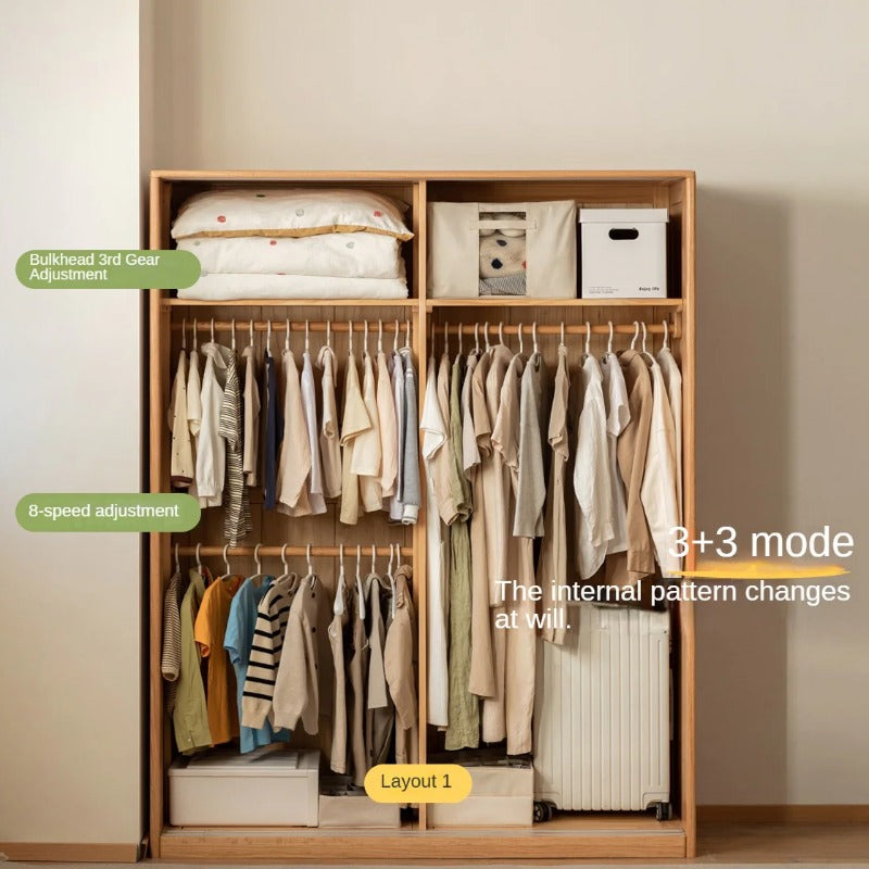 Oak Solid Wood Kids Sliding Door Wardrobe.