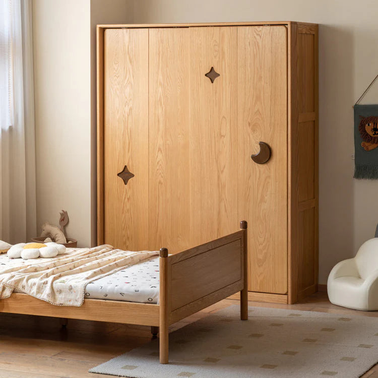Oak Solid Wood Kids Sliding Door Wardrobe.