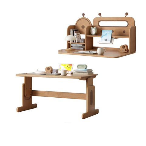 Beech Solid Wood Adjustable Height Desk & Bookshelf Set Natural Study Table for Kids & Students
