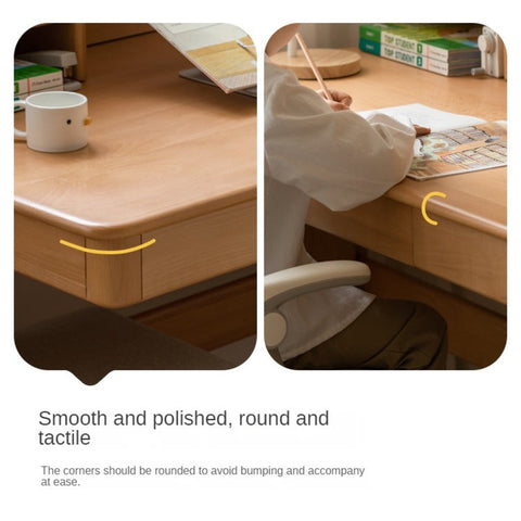 Beech Solid Wood Adjustable Height Desk & Bookshelf Set Natural Study Table for Kids & Students