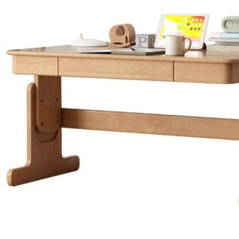 Beech Solid Wood Adjustable Height Desk & Bookshelf Set Natural Study Table for Kids & Students