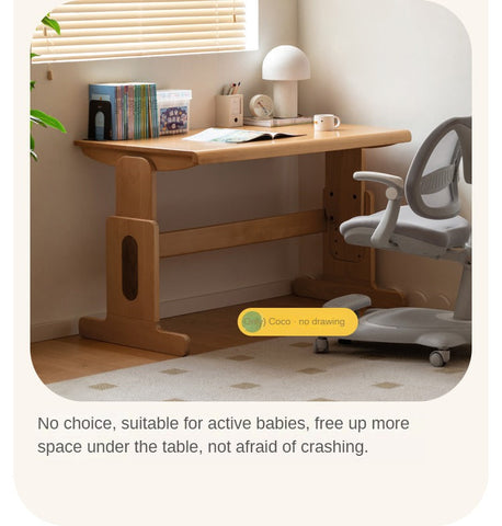 Beech Solid Wood Adjustable Height Desk & Bookshelf Set Natural Study Table for Kids & Students