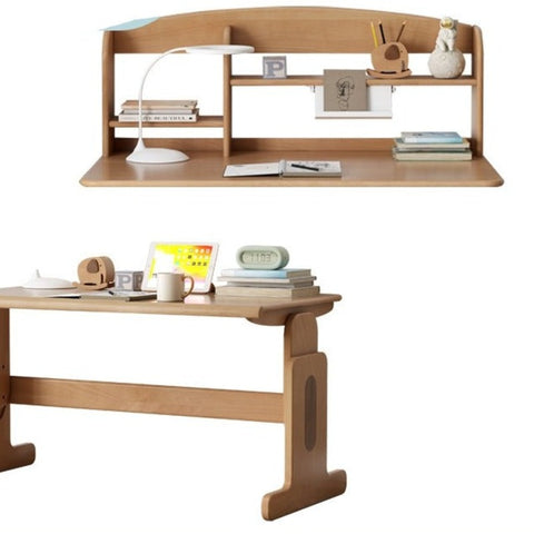 Beech Solid Wood Adjustable Height Desk & Bookshelf Set Natural Study Table for Kids & Students