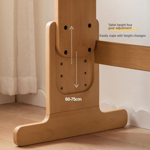 Beech Solid Wood Adjustable Height Desk & Bookshelf Set Natural Study Table for Kids & Students