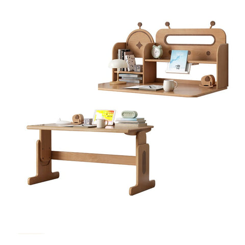 Beech Solid Wood Adjustable Height Desk & Bookshelf Set Natural Study Table for Kids & Students