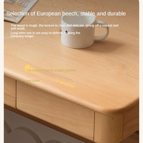 Beech Solid Wood Adjustable Height Desk & Bookshelf Set Natural Study Table for Kids & Students
