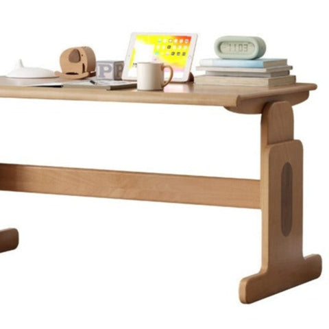 Beech Solid Wood Adjustable Height Desk & Bookshelf Set Natural Study Table for Kids & Students