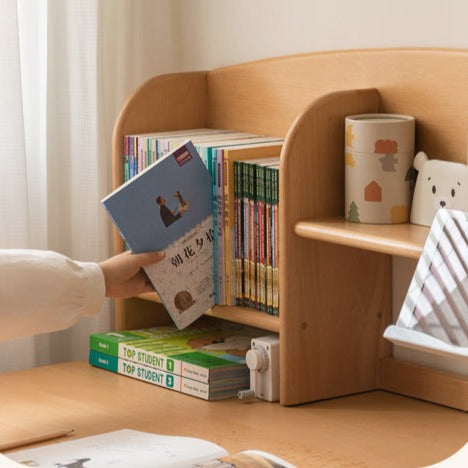 Beech Solid Wood Adjustable Height Desk & Bookshelf Set Natural Study Table for Kids & Students