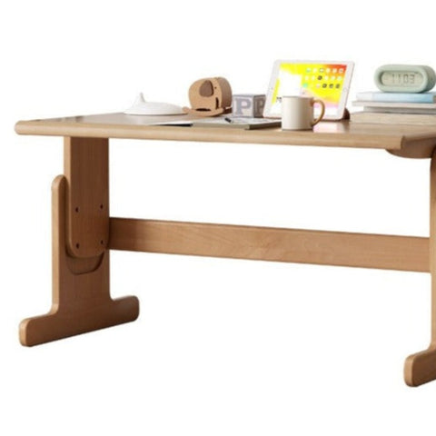 Beech Solid Wood Adjustable Height Desk & Bookshelf Set Natural Study Table for Kids & Students
