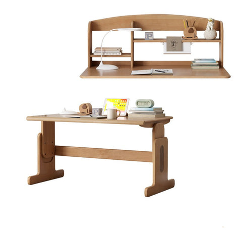 Beech Solid Wood Adjustable Height Desk & Bookshelf Set Natural Study Table for Kids & Students