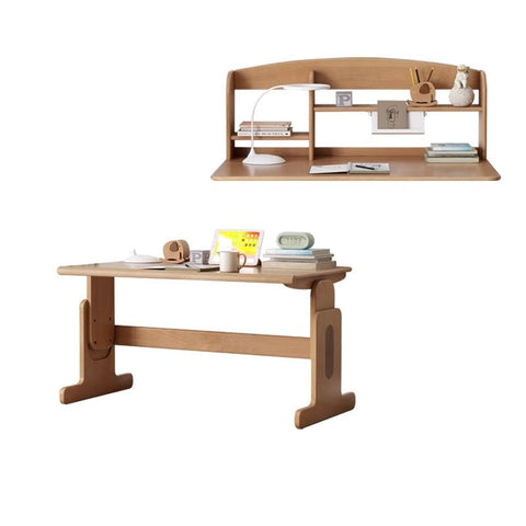 Beech Solid Wood Adjustable Height Desk & Bookshelf Set Natural Study Table for Kids & Students