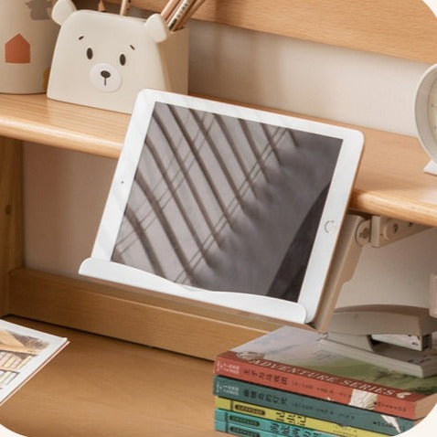 Beech Solid Wood Adjustable Height Desk & Bookshelf Set Natural Study Table for Kids & Students