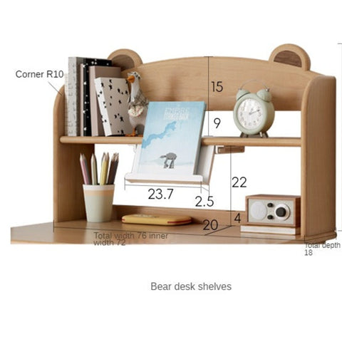 Beech Solid Wood Adjustable Height Desk & Bookshelf Set Natural Study Table for Kids & Students