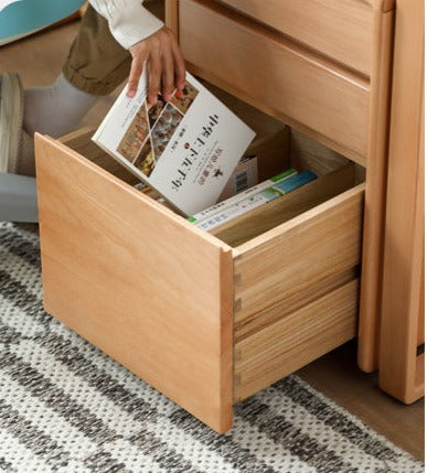 Adjustable Beech Solid Wood Study Desk Natural Finish Height Adjustable Writing Table with Storage for Kids & Adults