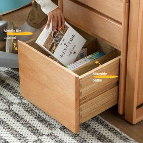 Adjustable Beech Solid Wood Study Desk Natural Finish Height Adjustable Writing Table with Storage for Kids & Adults