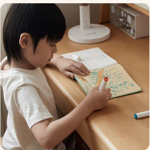 Adjustable Beech Solid Wood Study Desk Natural Finish Height Adjustable Writing Table with Storage for Kids & Adults