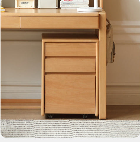 Adjustable Beech Solid Wood Study Desk Natural Finish Height Adjustable Writing Table with Storage for Kids & Adults