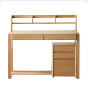 Adjustable Beech Solid Wood Study Desk Natural Finish Height Adjustable Writing Table with Storage for Kids & Adults