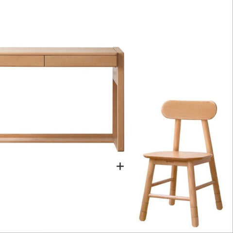 Adjustable Beech Solid Wood Study Desk Natural Finish Height Adjustable Writing Table with Storage for Kids & Adults