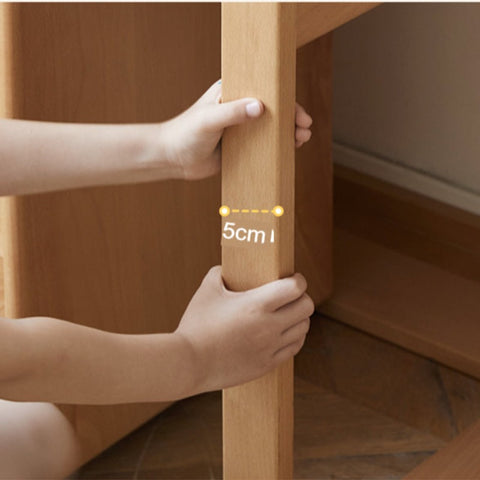 Adjustable Beech Solid Wood Study Desk Natural Finish Height Adjustable Writing Table with Storage for Kids & Adults