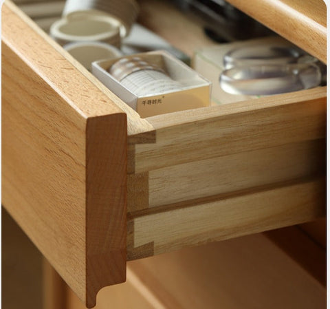 Adjustable Beech Solid Wood Study Desk Natural Finish Height Adjustable Writing Table with Storage for Kids & Adults