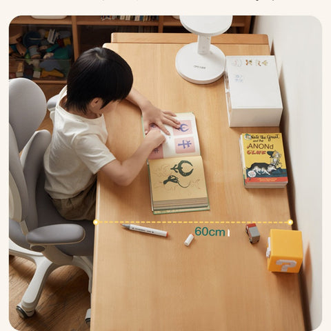 Adjustable Beech Solid Wood Study Desk Natural Finish Height Adjustable Writing Table with Storage for Kids & Adults
