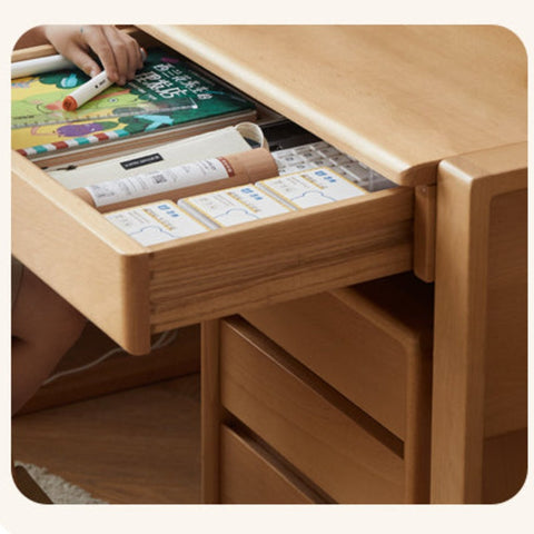 Adjustable Beech Solid Wood Study Desk Natural Finish Height Adjustable Writing Table with Storage for Kids & Adults