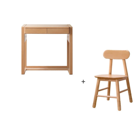 Adjustable Beech Solid Wood Study Desk Natural Finish Height Adjustable Writing Table with Storage for Kids & Adults