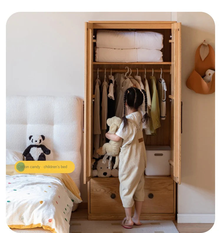 Oak Solid Wood Multi-functional Kids Wardrobe