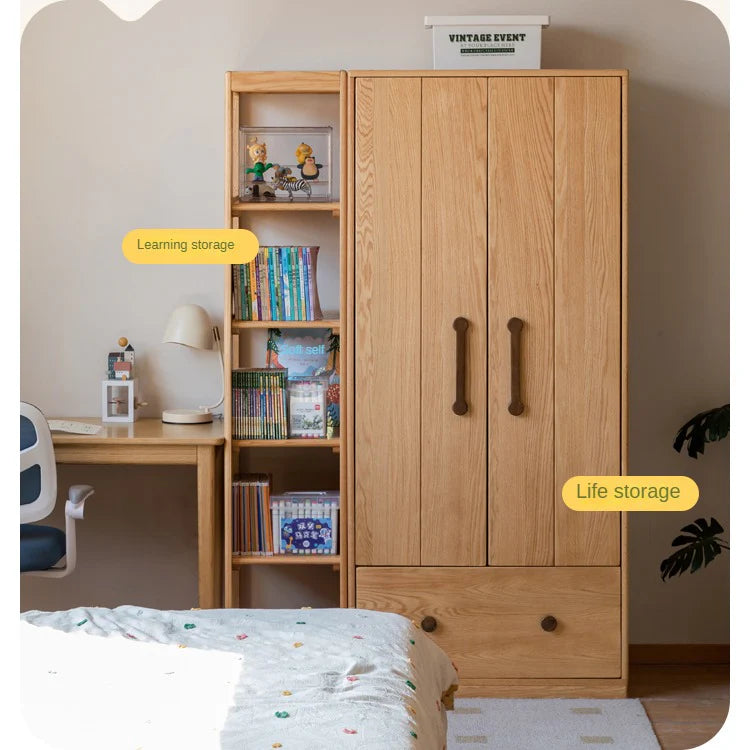 Oak Solid Wood Multi-functional Kids Wardrobe