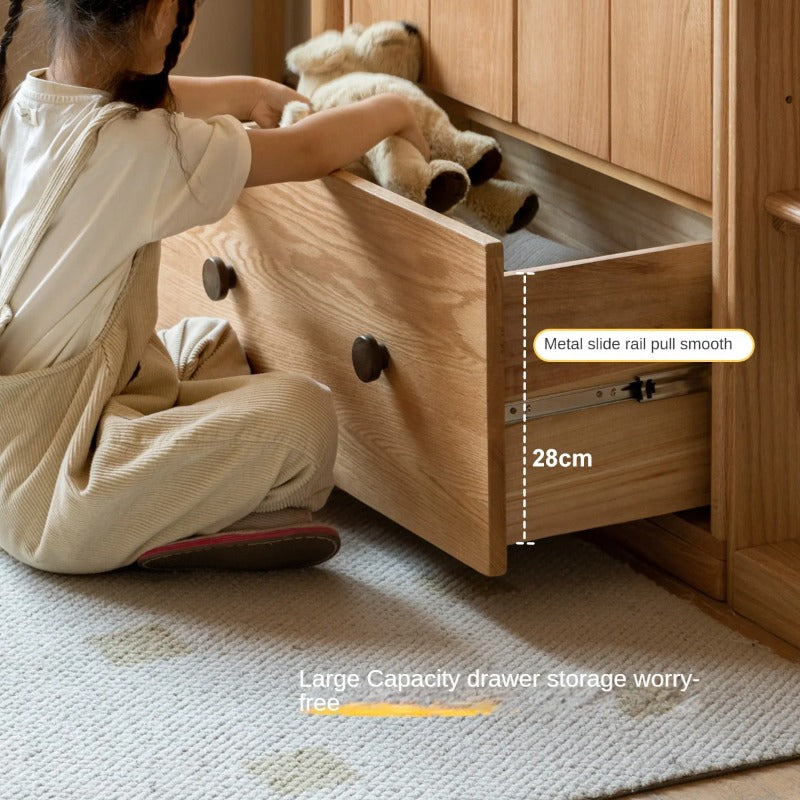 Oak Solid Wood Multi-functional Kids Wardrobe