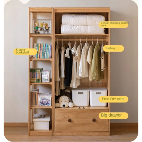 Oak Solid Wood Multi-functional Kids Wardrobe