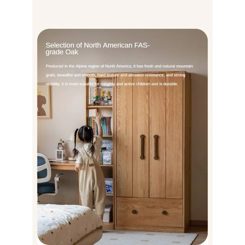 Oak Solid Wood Multi-functional Kids Wardrobe