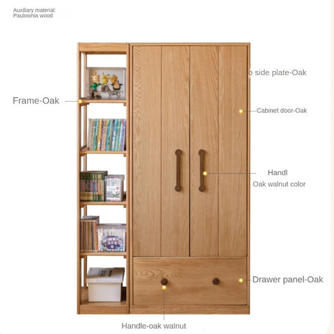 Oak Solid Wood Multi-functional Kids Wardrobe