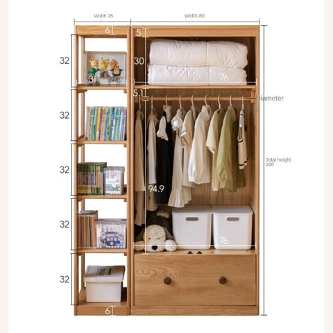 Oak Solid Wood Multi-functional Kids Wardrobe
