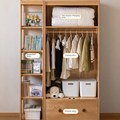 Oak Solid Wood Multi-functional Kids Wardrobe