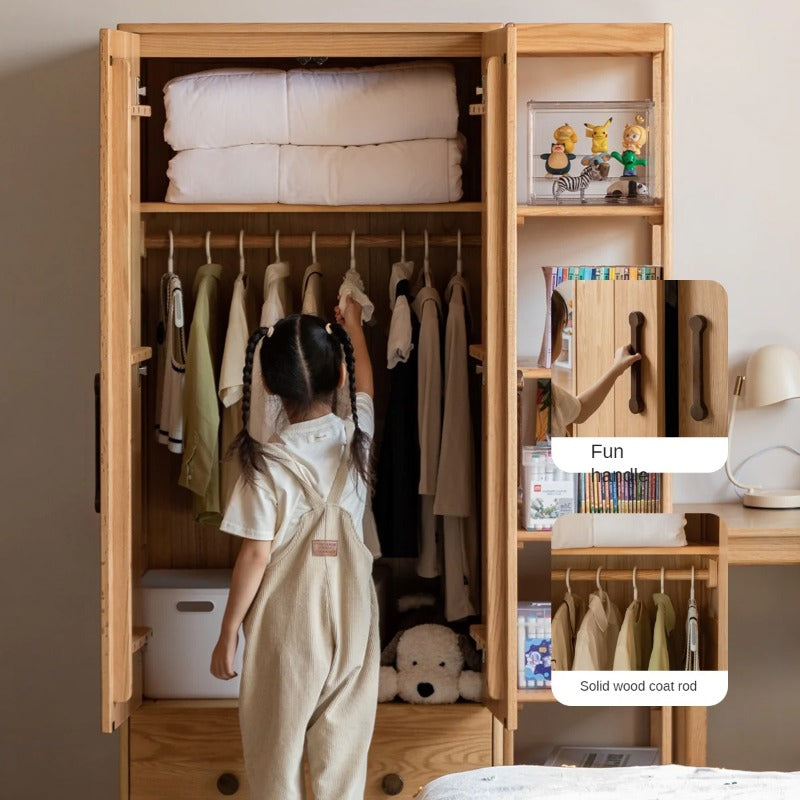Oak Solid Wood Multi-functional Kids Wardrobe
