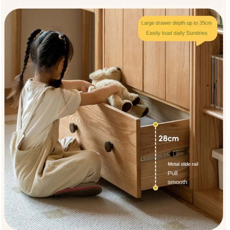 Oak Solid Wood Multi-functional Kids Wardrobe