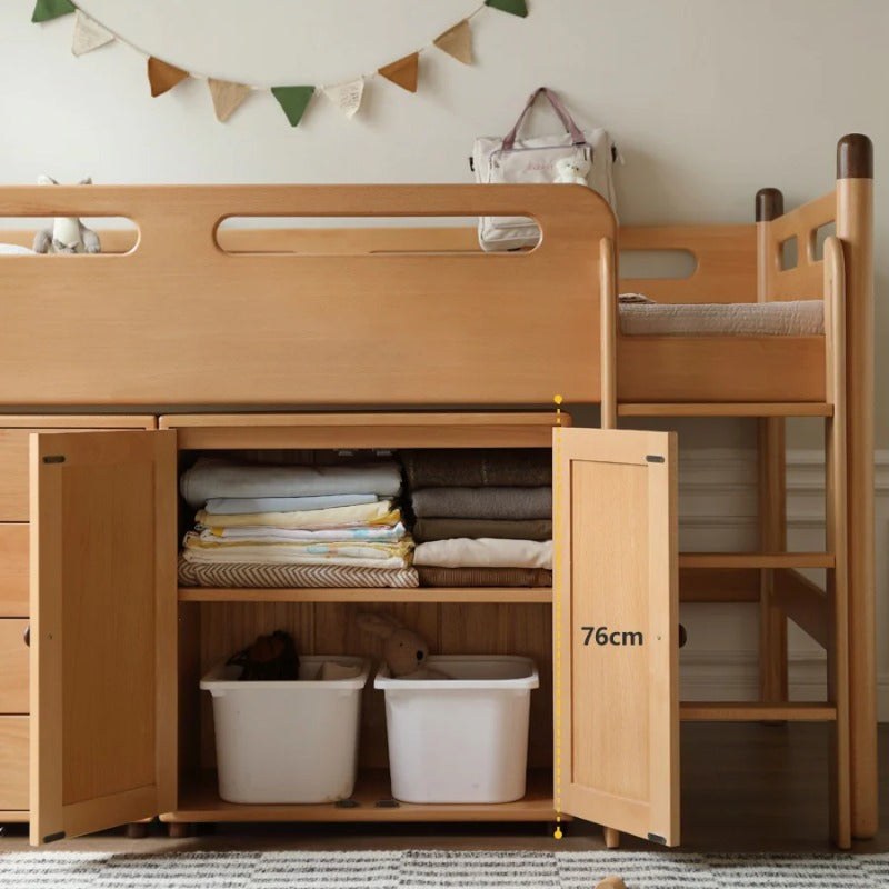 Beech solid wood Mid-high bed with slanting ladder<