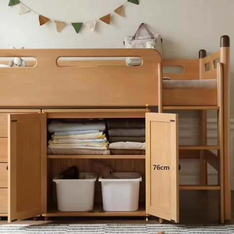 Beech solid wood Mid-high bed with slanting ladder<