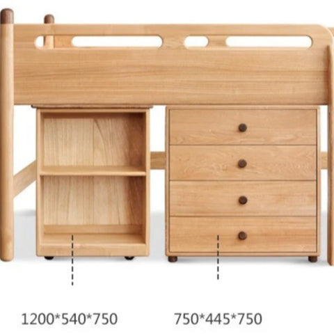 Beech solid wood Mid-high bed with slanting ladder<
