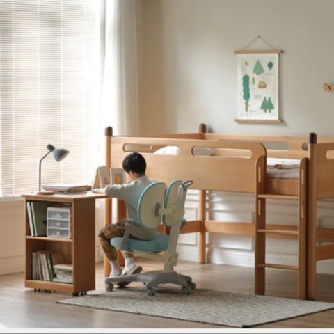 Beech solid wood Mid-high bed with slanting ladder<