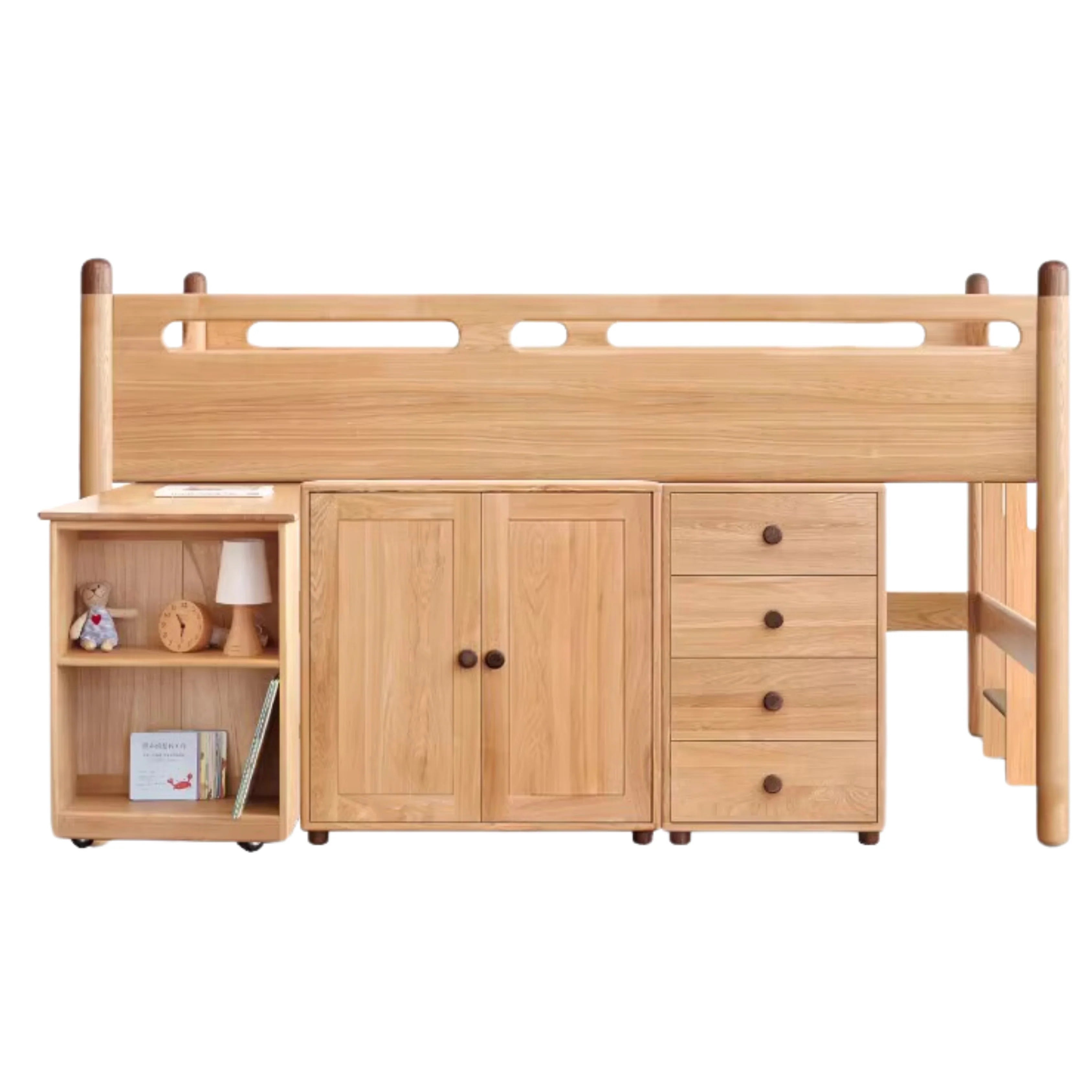 Beech solid wood Mid-high bed with slanting ladder<
